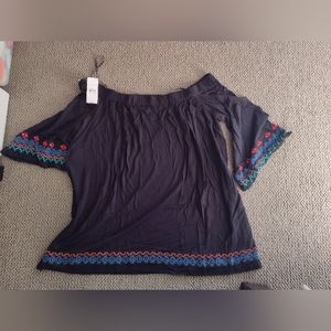 LOFT Black off the shoulder embroidered top Size L